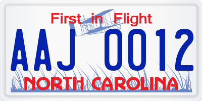 NC license plate AAJ0012