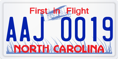 NC license plate AAJ0019