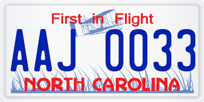 NC license plate AAJ0033