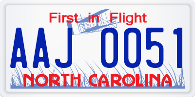 NC license plate AAJ0051