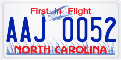 NC license plate AAJ0052