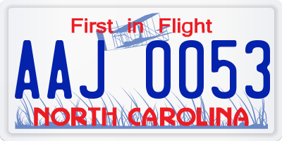 NC license plate AAJ0053
