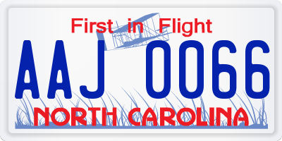 NC license plate AAJ0066