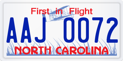 NC license plate AAJ0072