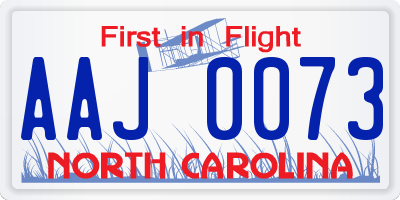 NC license plate AAJ0073