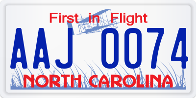 NC license plate AAJ0074
