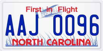 NC license plate AAJ0096