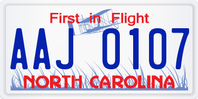 NC license plate AAJ0107