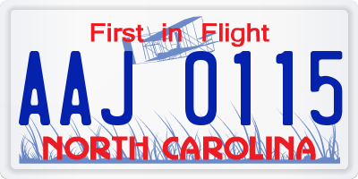 NC license plate AAJ0115