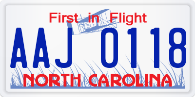 NC license plate AAJ0118