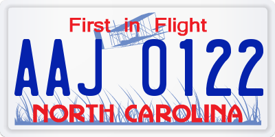 NC license plate AAJ0122