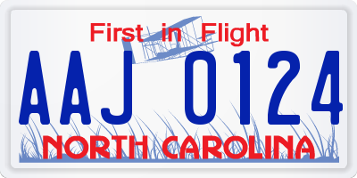 NC license plate AAJ0124