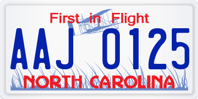 NC license plate AAJ0125