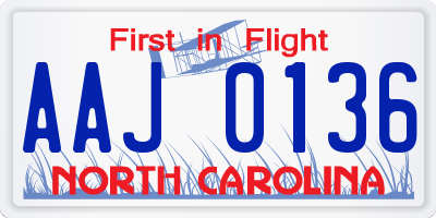 NC license plate AAJ0136