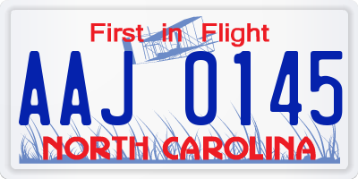 NC license plate AAJ0145