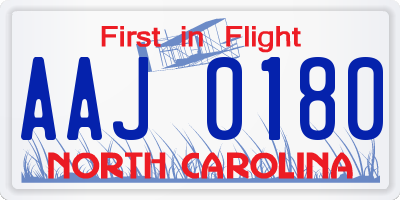 NC license plate AAJ0180