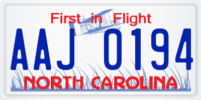 NC license plate AAJ0194
