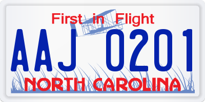 NC license plate AAJ0201