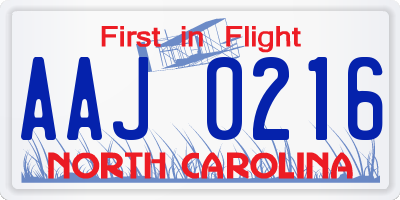 NC license plate AAJ0216