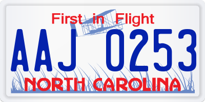 NC license plate AAJ0253