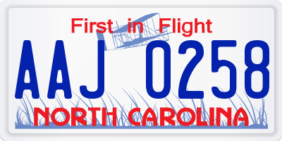 NC license plate AAJ0258
