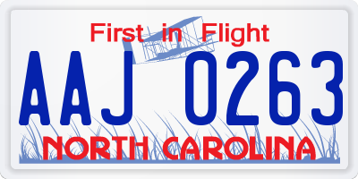 NC license plate AAJ0263