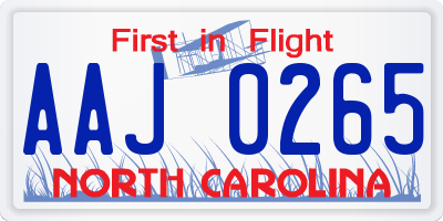 NC license plate AAJ0265