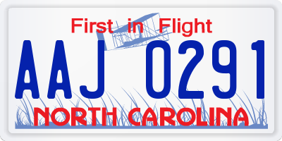 NC license plate AAJ0291