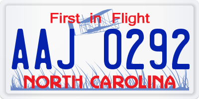 NC license plate AAJ0292