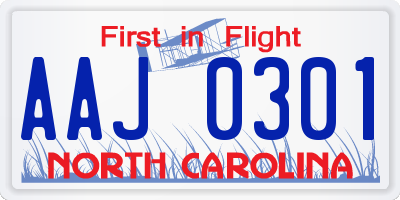 NC license plate AAJ0301