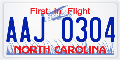 NC license plate AAJ0304