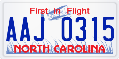 NC license plate AAJ0315