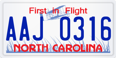 NC license plate AAJ0316