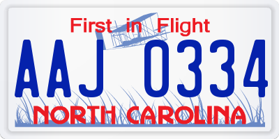 NC license plate AAJ0334