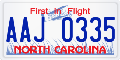 NC license plate AAJ0335