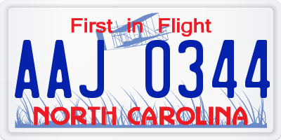 NC license plate AAJ0344