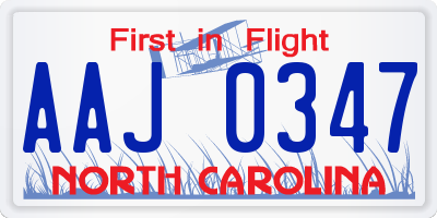 NC license plate AAJ0347