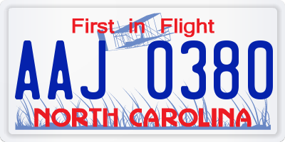 NC license plate AAJ0380