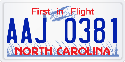 NC license plate AAJ0381