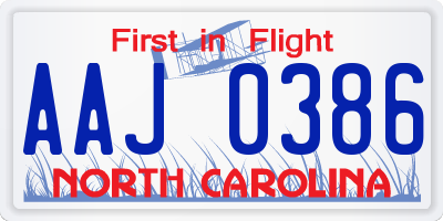 NC license plate AAJ0386