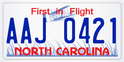 NC license plate AAJ0421