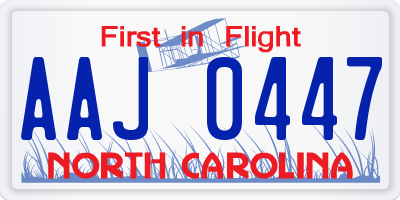 NC license plate AAJ0447