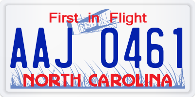 NC license plate AAJ0461