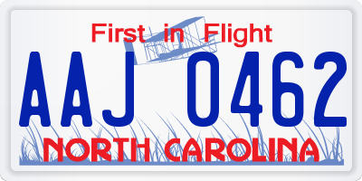 NC license plate AAJ0462