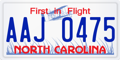 NC license plate AAJ0475