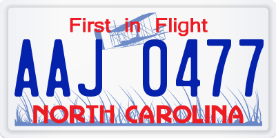 NC license plate AAJ0477