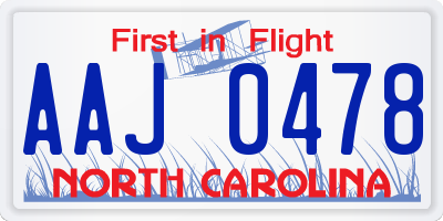 NC license plate AAJ0478