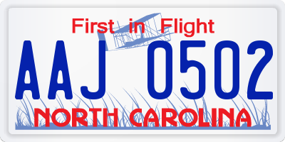 NC license plate AAJ0502