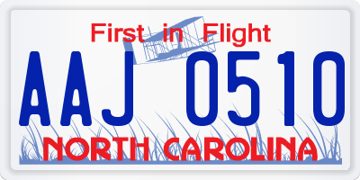 NC license plate AAJ0510