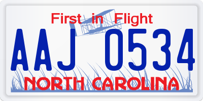 NC license plate AAJ0534